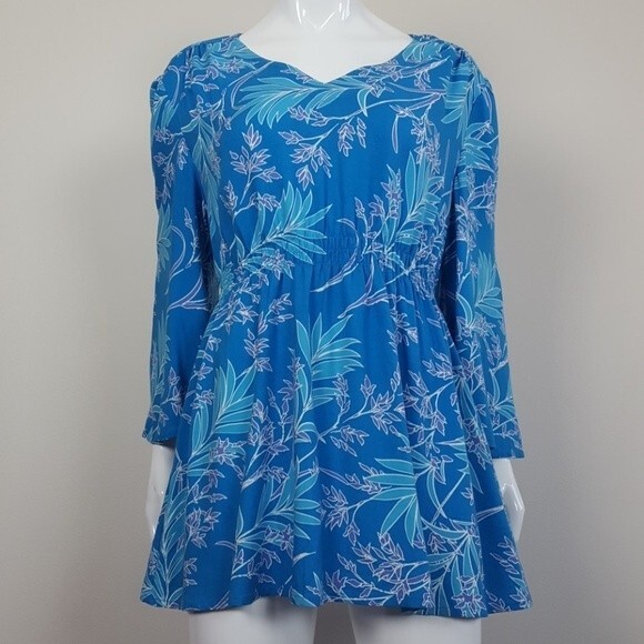 Vintage 80's Blair Blue Floral Blouse - Picture 1 of 7